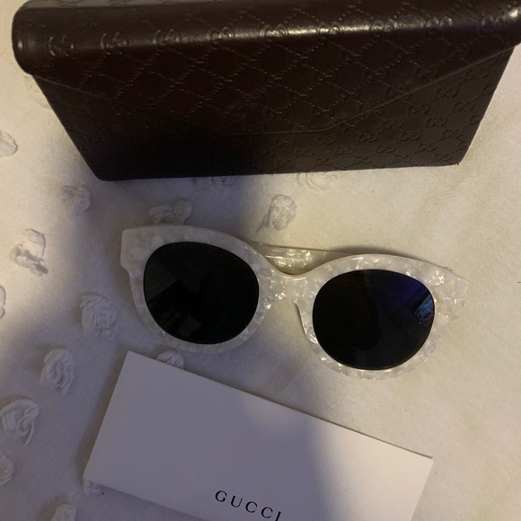 Gucci Pearl White Round Sunglasses with Black Lenses